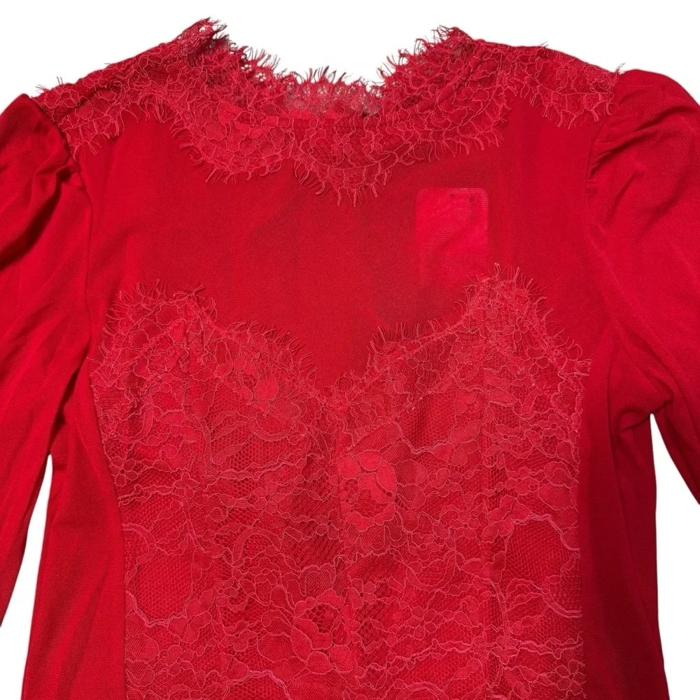 NWT New Free People Sweet Nothings Long Sleeve Red Bodysuit Size M